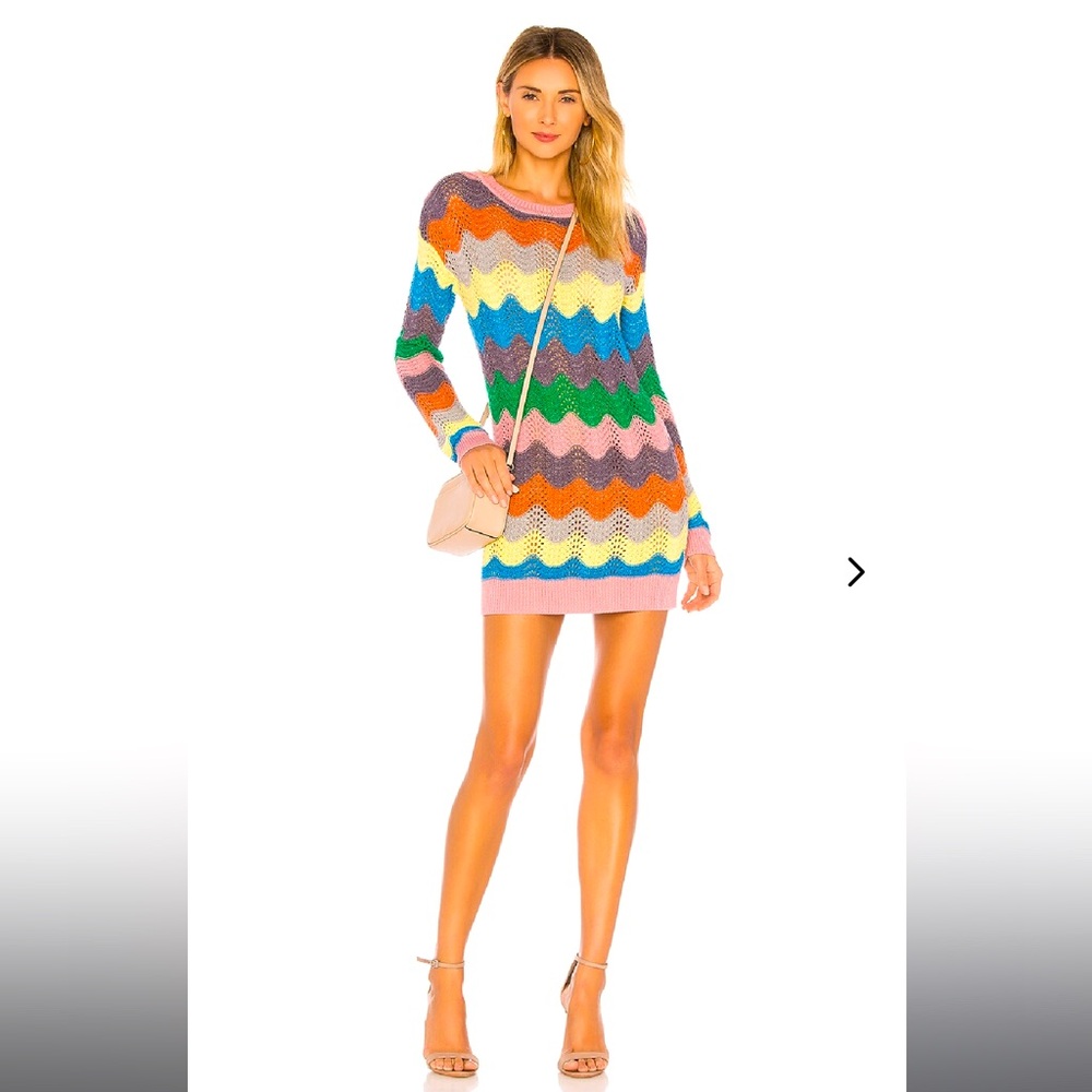 Lovers + Friends rainbow sweater crochet dress